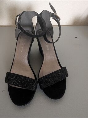 LC By Laundry Black Embellished Ankle-Strap Heels